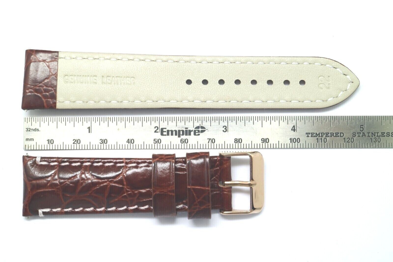 22mm Red Brown Croco Embossed Leather Watch Band Strap W/ Rose Gold Buckle