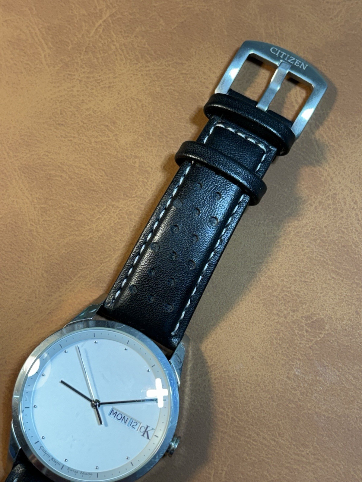 Calvin Klein Swiss Made Men’s Watch Stainless K2211 Day/Date,LeatherCitizen Band