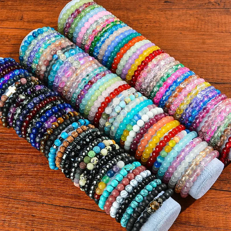 4mm-10mm Natural Gemstone Beaded Stretch Bracelet Crystal Healing Reiki Gifts