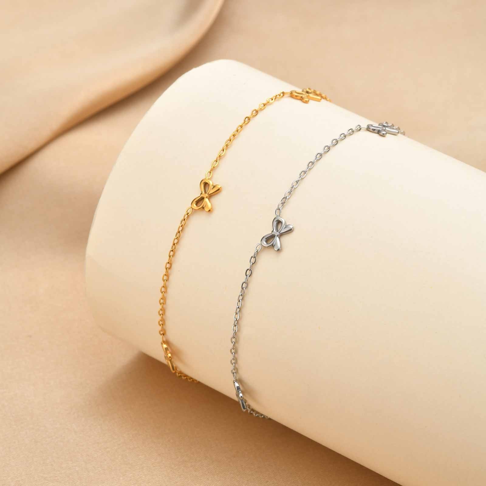 Women Gold Silver Stainless Steel Bow Butterfly Anklet Romantic Birthday Gift