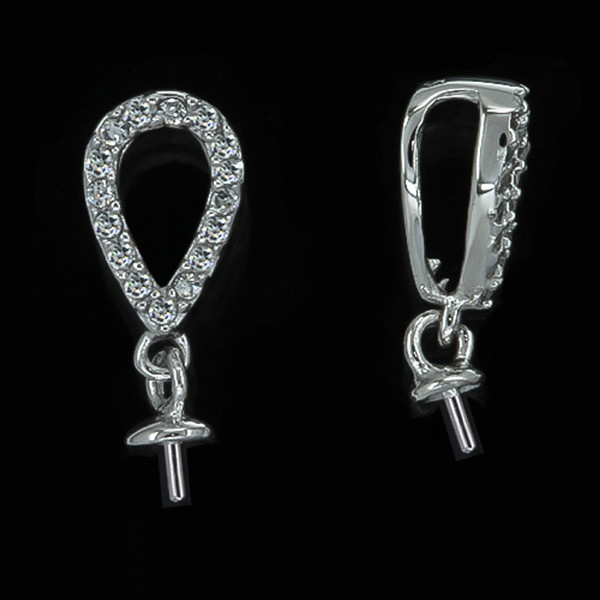 1PC Sterling Silver CZ Teardrop Pendant Bail Connector with Pearl Cup Pin #97020