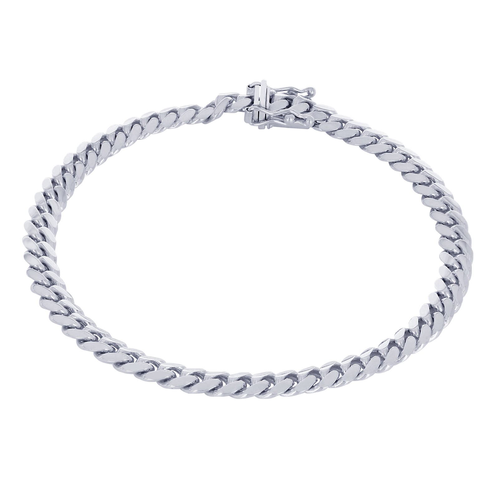 14K White Gold Solid 5mm Mens Miami Cuban Link Chain Bracelet 7″ 7.5″ 8″ 8.5″ 9″