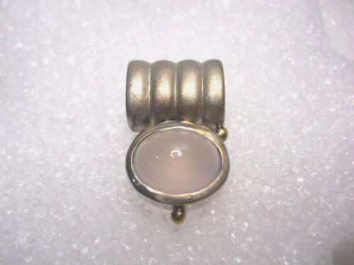 Rose Quartz Cabochon Pendant Or Slide Sterling Silver Modern Design 8.6 Gr.