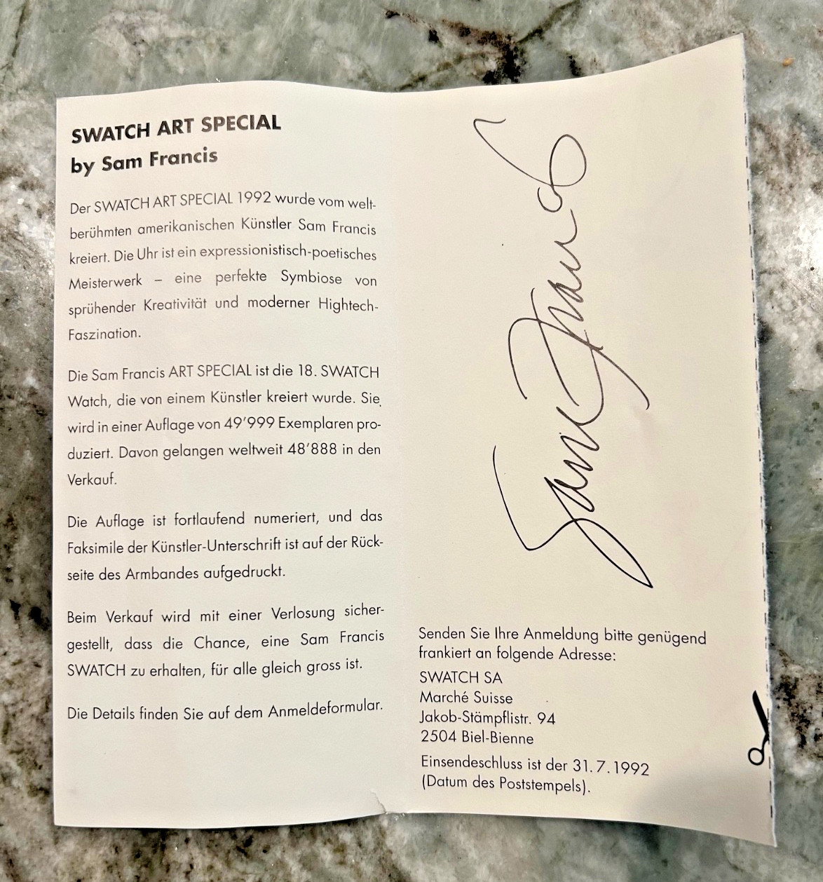 Swatch Art Special – Sam Francis Limited Edition Lithograph – 30 x 8 in – 1992