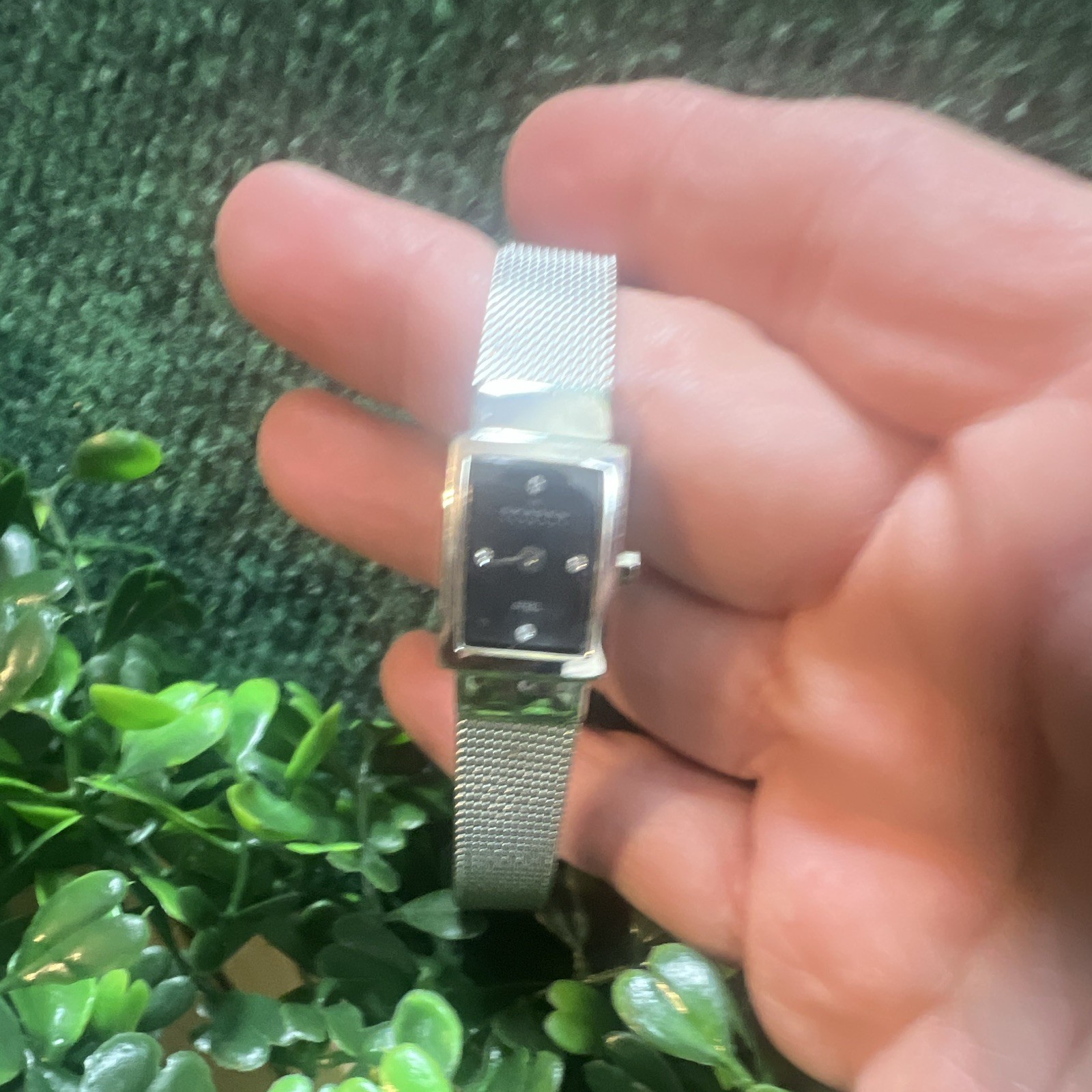 Skagen Women’s Quartz Wristwatch Rectangle Case Black Dial Silver Mesh Band
