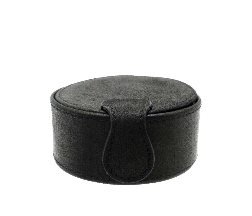 Jewelry Trinket Case Leather 3″ Round Magnetic Tab Closure Graphic Image BLACK