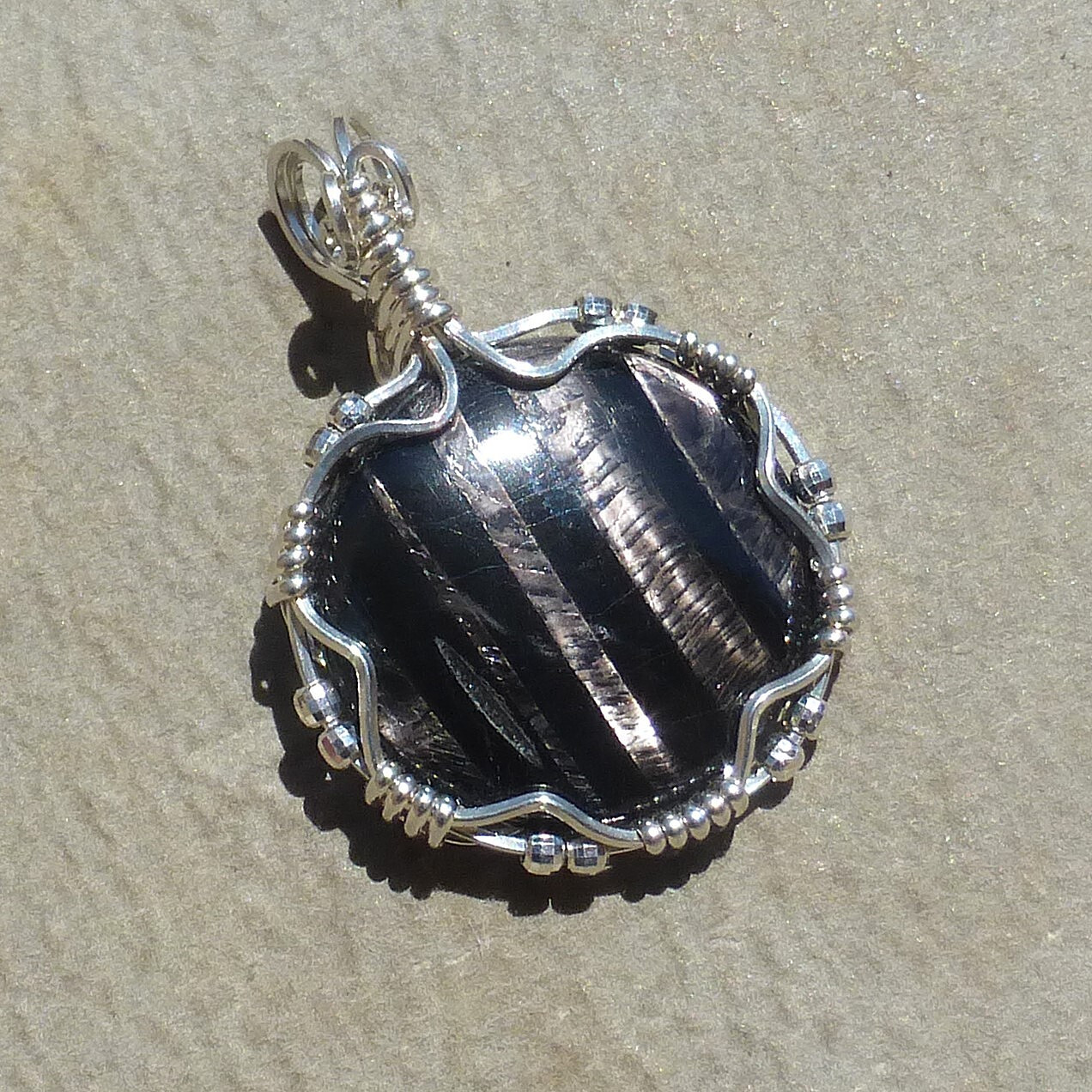 Natural Hypersthene cabochon in Sterling silver PENDANT (Stone 33.5 TCW)