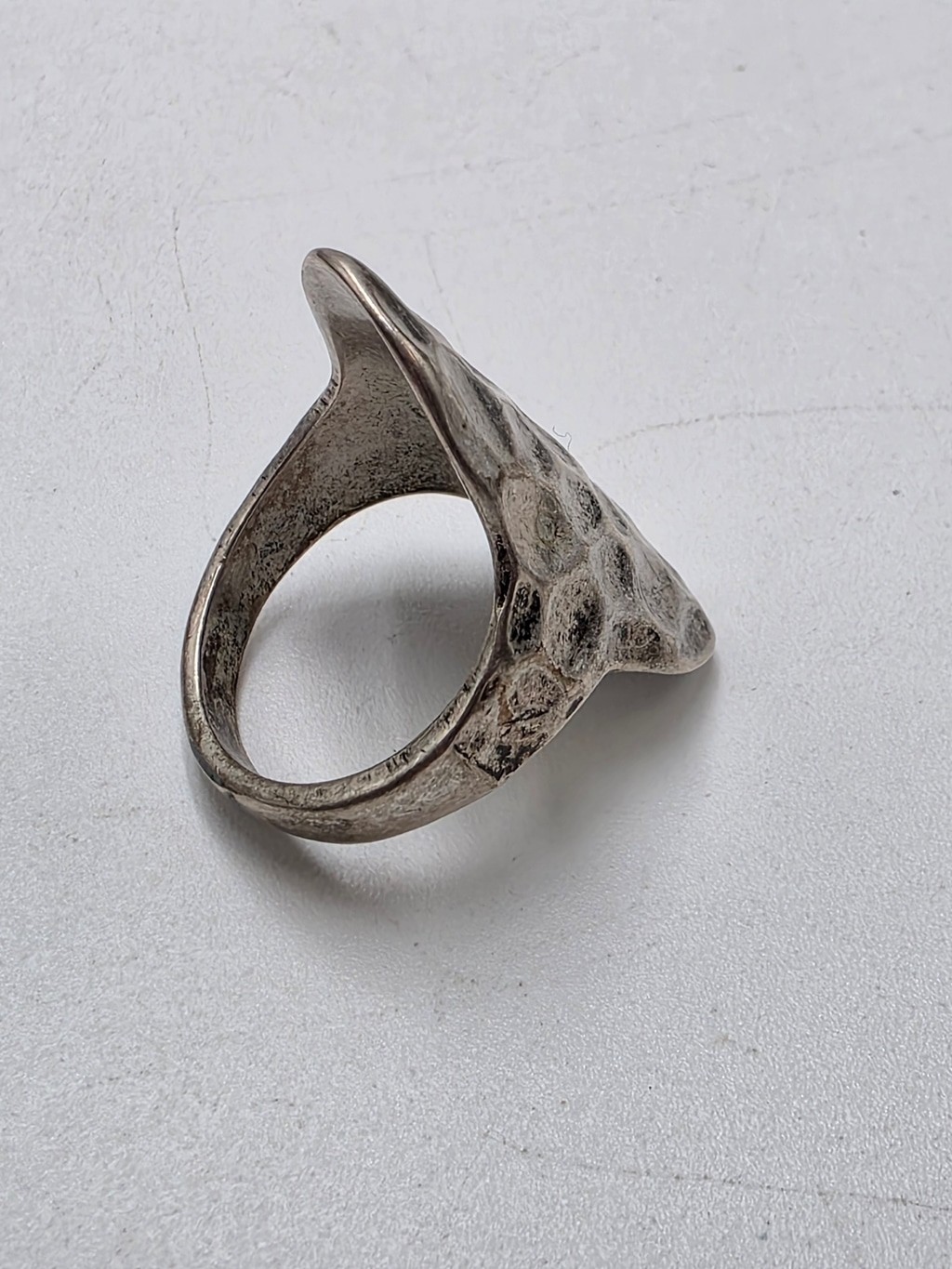 Vintage Hammered Organic Statement Ring – Modernist Textured Silver Tone Ring