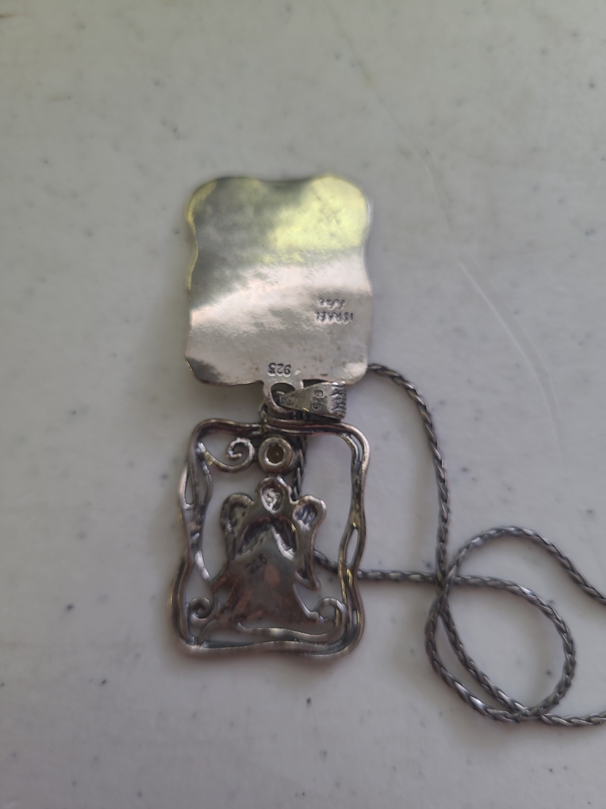 Israeli Silver 925 Citrine “ Guardian Angel “ Double Pendant Adjustable Necklace