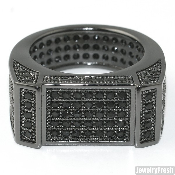 All Black Custom Lab Made Flat Bar 360 Iced Out Mens Hip Hop Ring