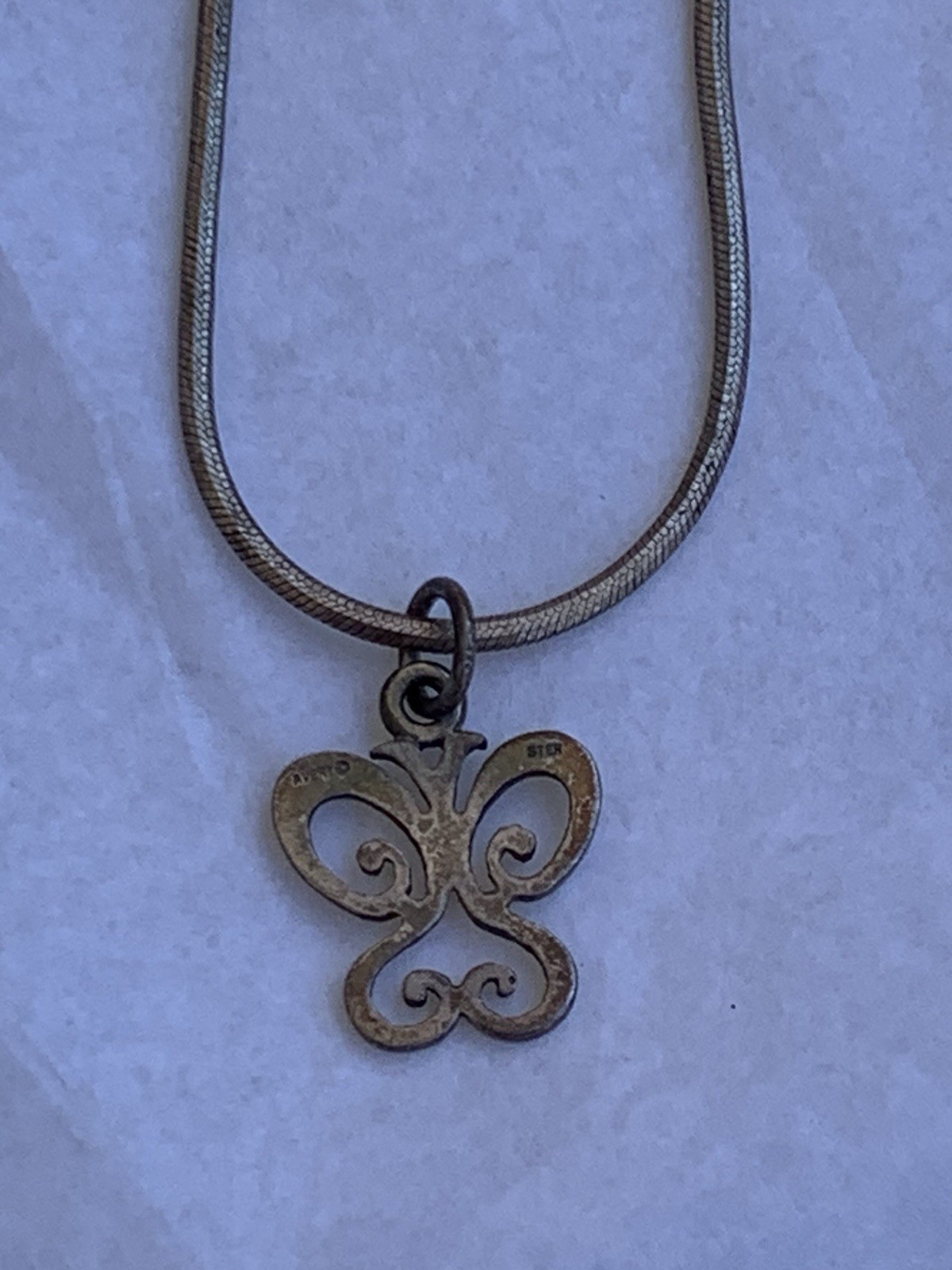 Vtg Sterling Silver Butterfly Pendant Snake Chain 18”L 8.6gr Needs A Polish