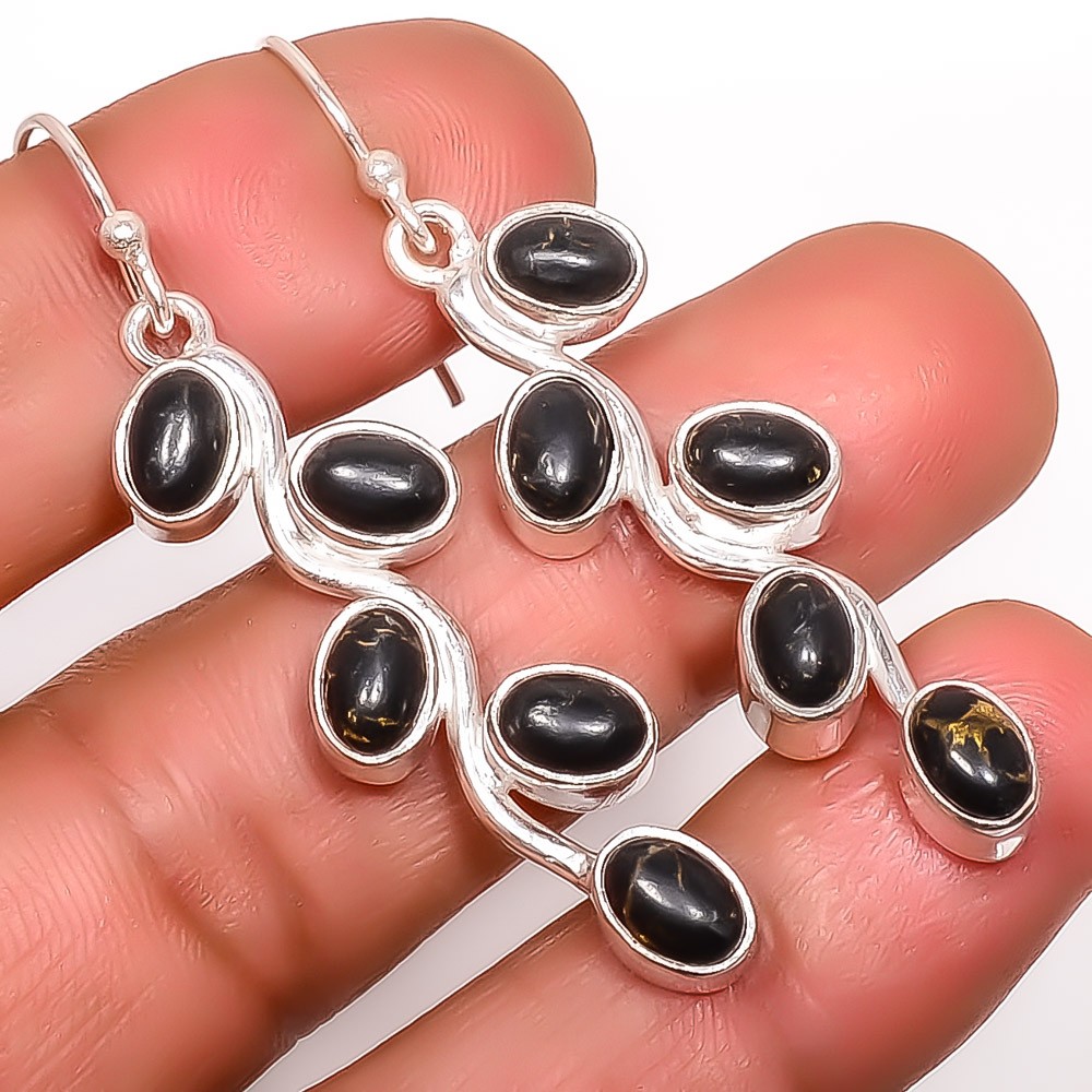 Copper Black Turquoise 925 Sterling Silver Earring 2.15″ A345