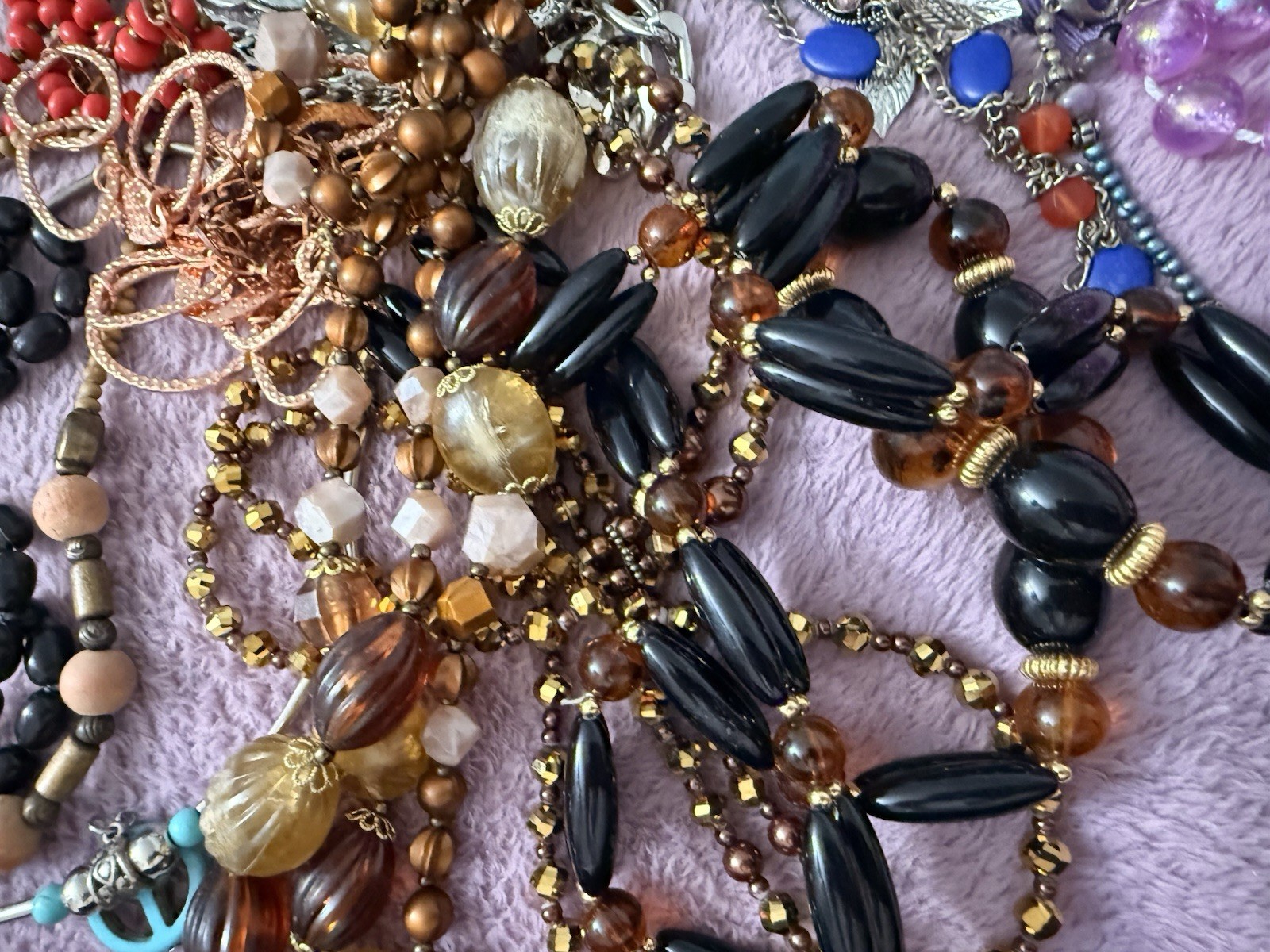 50 Plus Necklaces.All wearable.Stones, Glass, Resin, Plastic,Shell. Lot 1.