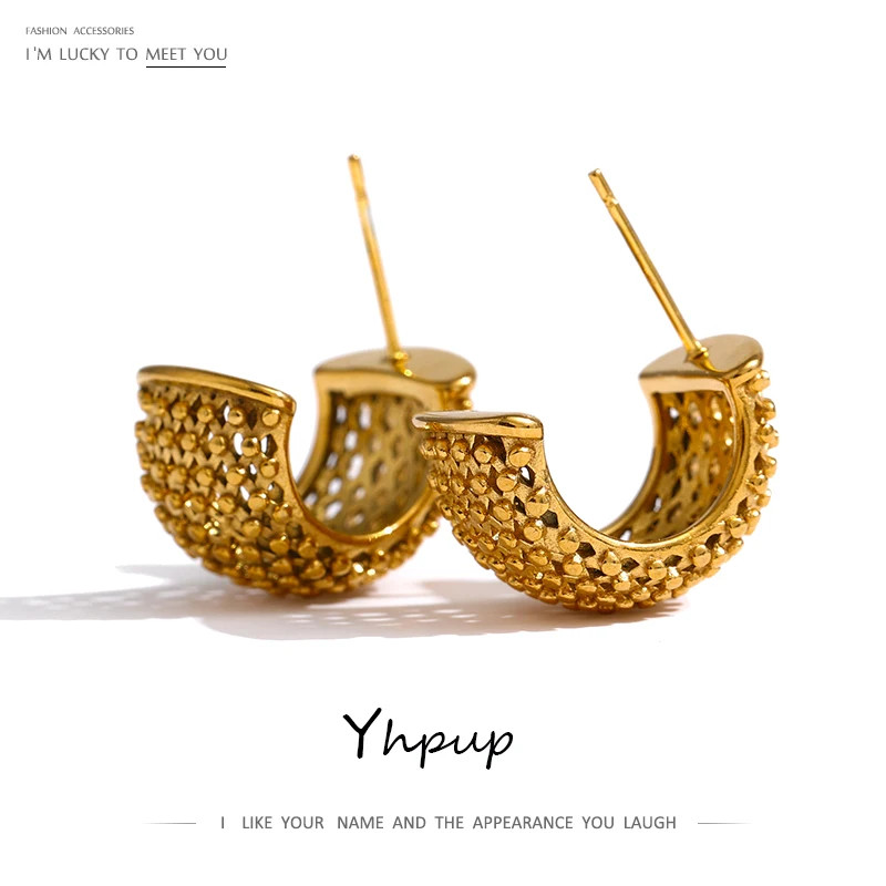 Stainless Steel Unusual Earrings Statement Metal Golden Geometric Women