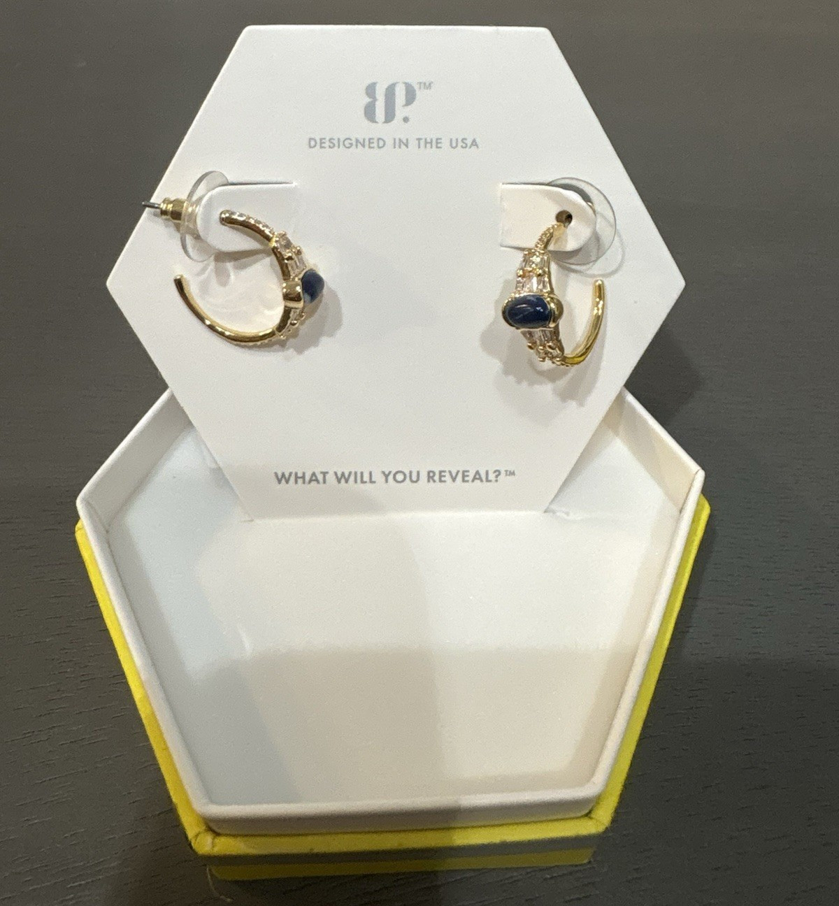 BP ER56712 Gold Plated Hoop Earrings Lapis Magnesite Butterfly Closure