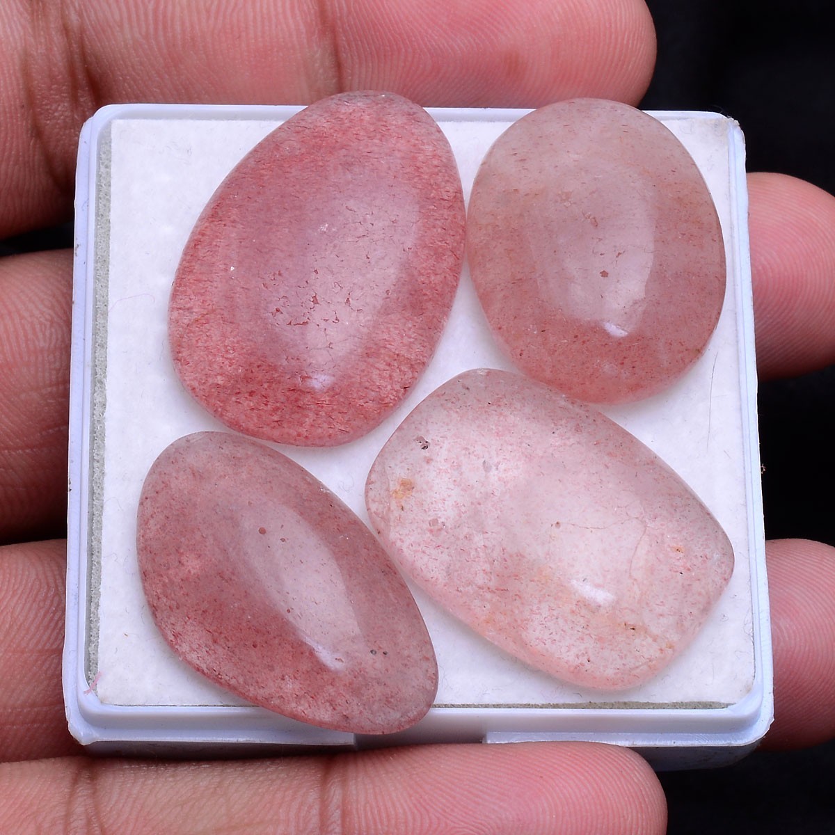 4 Pcs Natural Strawberry Quartz 25mm-29mm Cabochon Untreated Loose Gemstones Lot