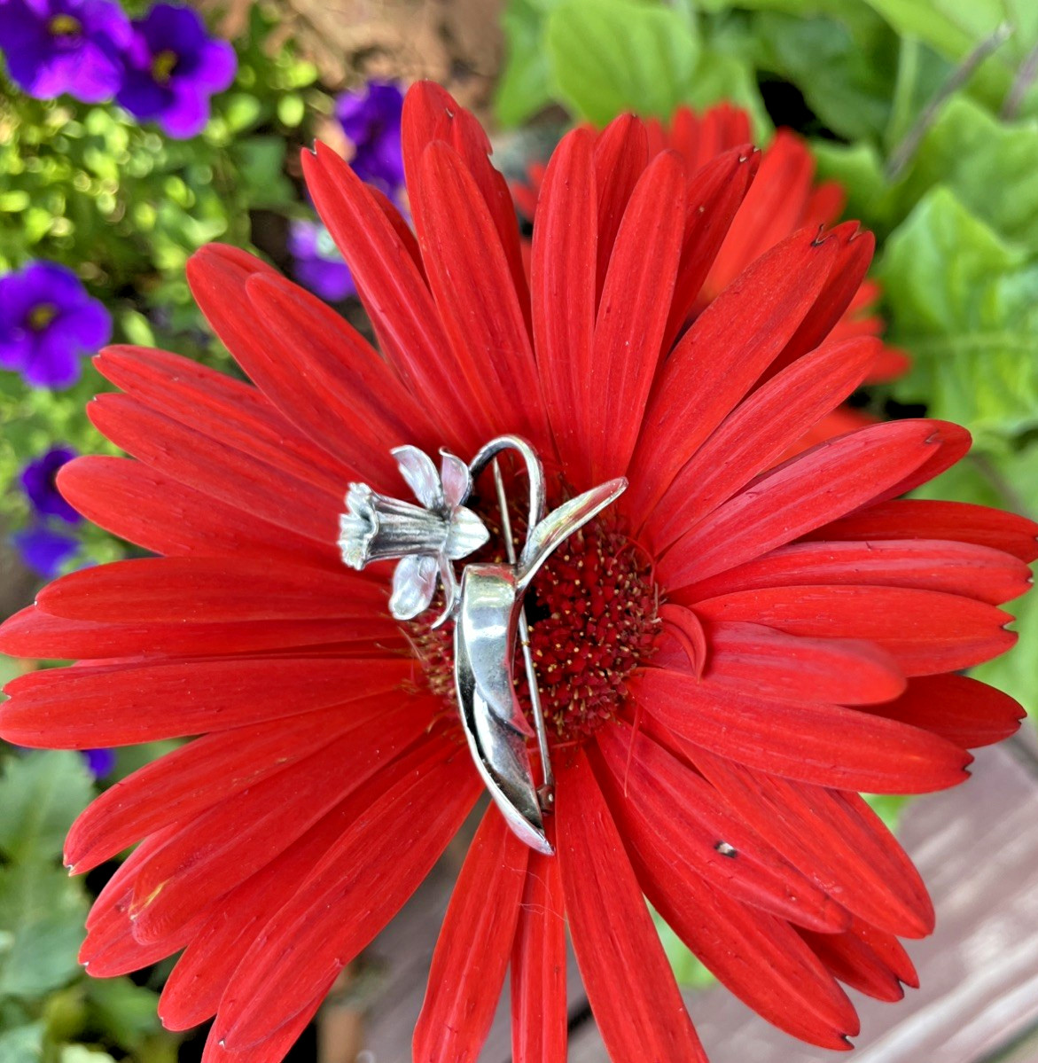 Sterling Silver Vintage Daffodil Jonquil Flower Brooch Pin-March Birthday flower