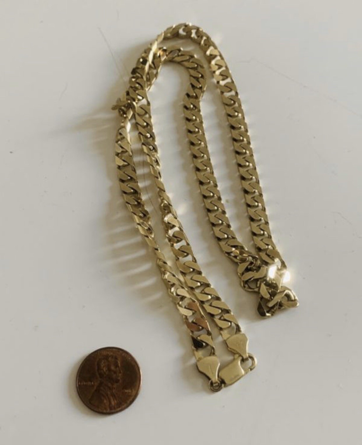 Gold Flat Curb Chain Necklace, 22”,6.5mm Wide,2mm Thick,Heavy 43.5 Grams, 10K YG