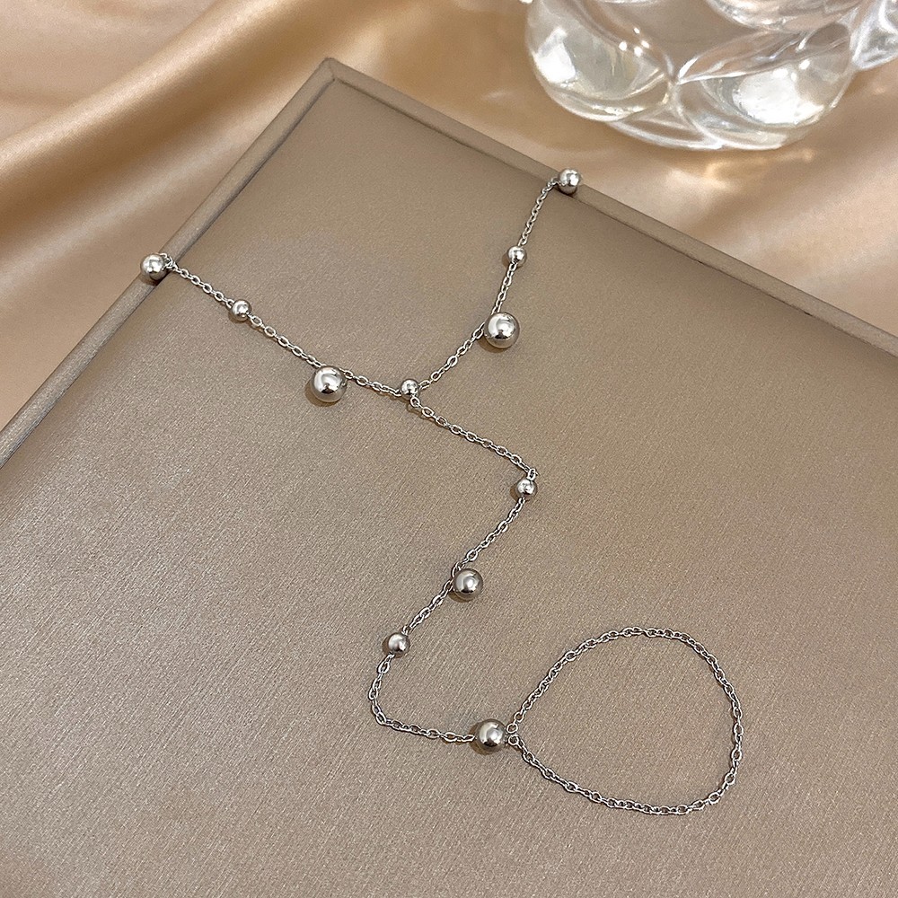 Women’s Stainless Steel Hand Chain Bracelet Finger Ring Ball Bead Link Chain Jew
