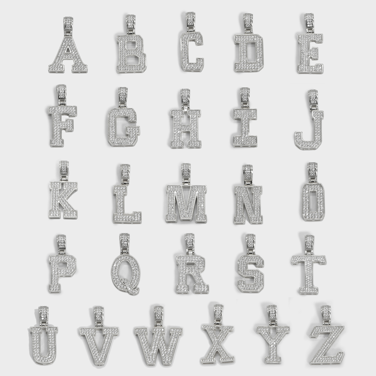 1 1/4″ CZ Block Letters Initial Pendant Yellow White Sterling Silver