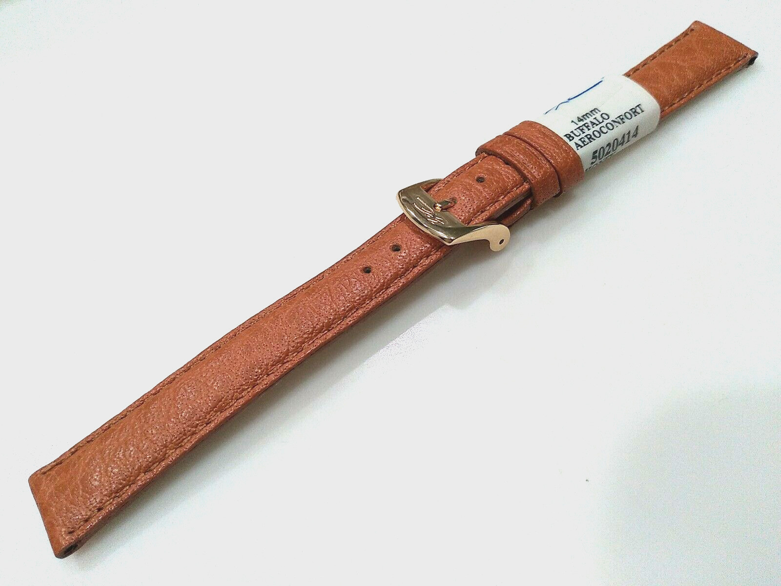 Ladies France Honey Tan Aerocomfort Buffalo 14mm Watch Band Gold Tone Buckle