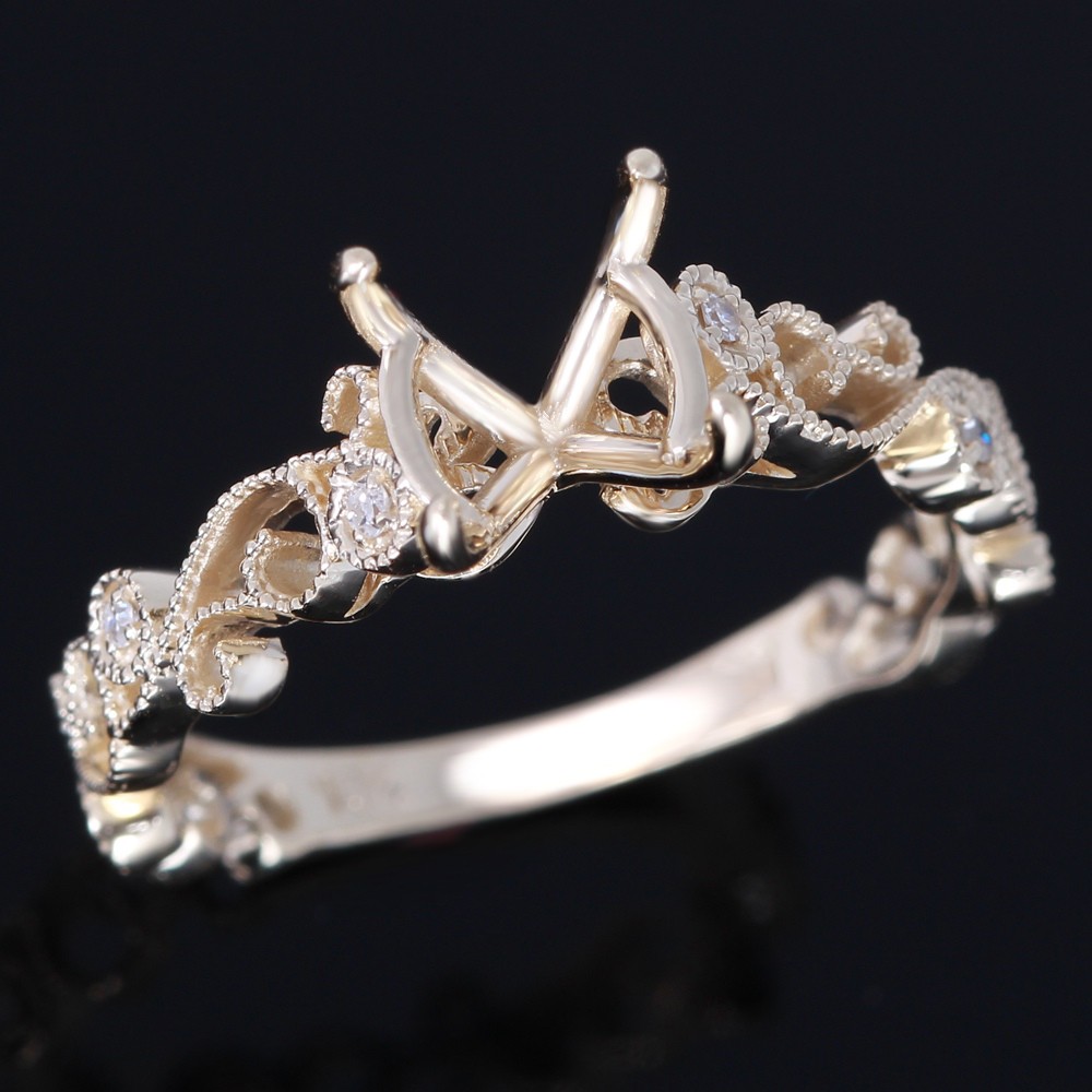 7-8mm Engagement Semi Mount Ring For Women Natural Diamond Solid 10K Yellow Gold
