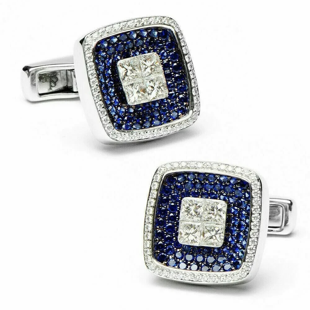 3CT ROUND CUT SAPPHIRE LAB-CREATED MEN’S WEDDING CUFFLINK 14K WHITE GOLD PLATED