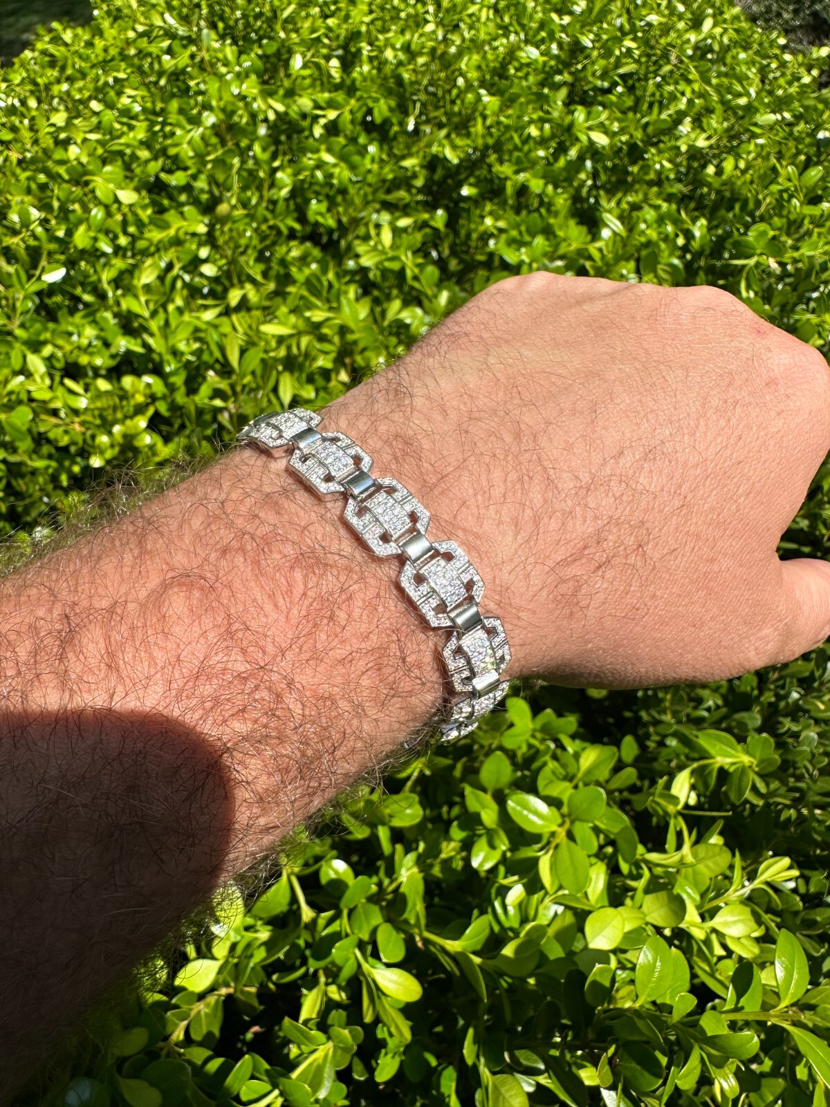 Men’s Moissanite Custom Link Real 925 Sterling Silver Bracelet Passes Tester