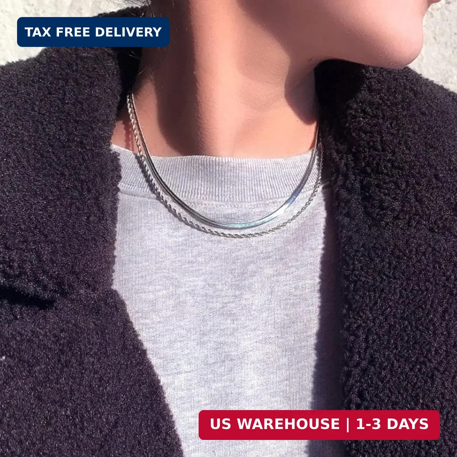 Freekiss Layered Necklace Set for Women Stackable Herringbone Snake Cuban Rope C