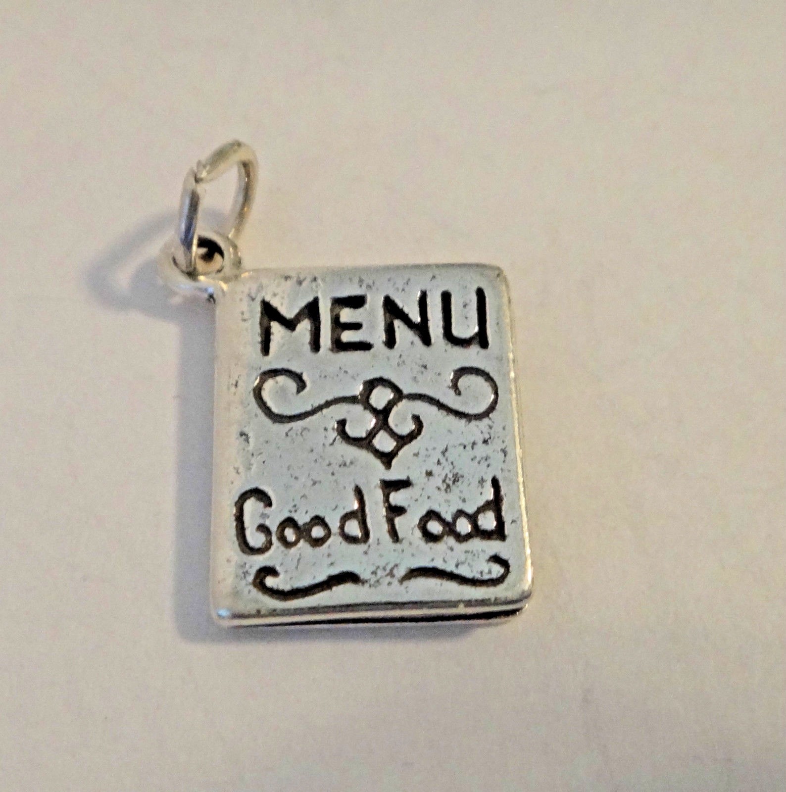 Sterling Silver 16x12mm Restaurant Menu says Good Food Charm