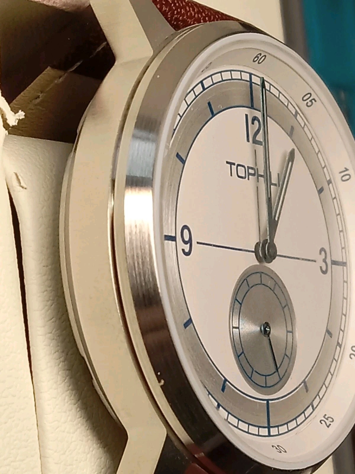 Men Tophill White Sector Dial Small Seconds Hand 40mm SS Sapphire Lens Watch