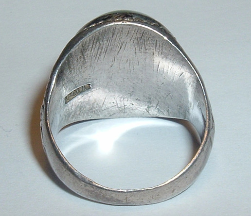 Antique Chinese EXPORT ‘SILVER’ JADE DOME RING *Phoenix Bird *Pagoda *Size; 9