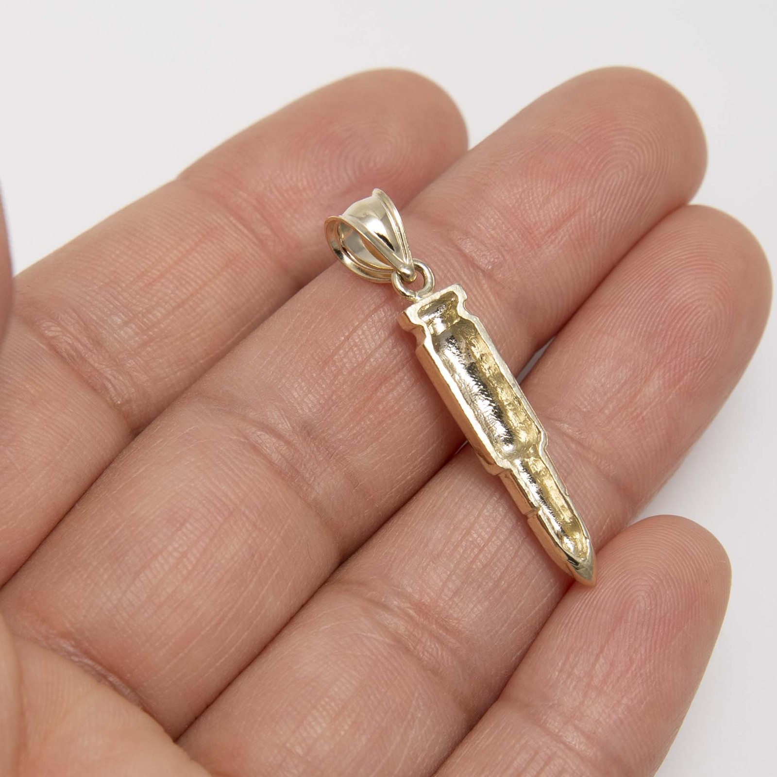 1 3/8″ Shiny Magnum Bullet Pendant Real Solid 10K Yellow Gold