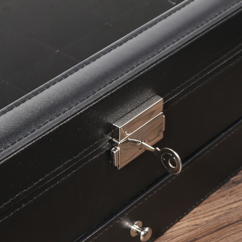 12 Slots Watch Box PU Leather Watch Case Lockable Jewelry Storage Display Case