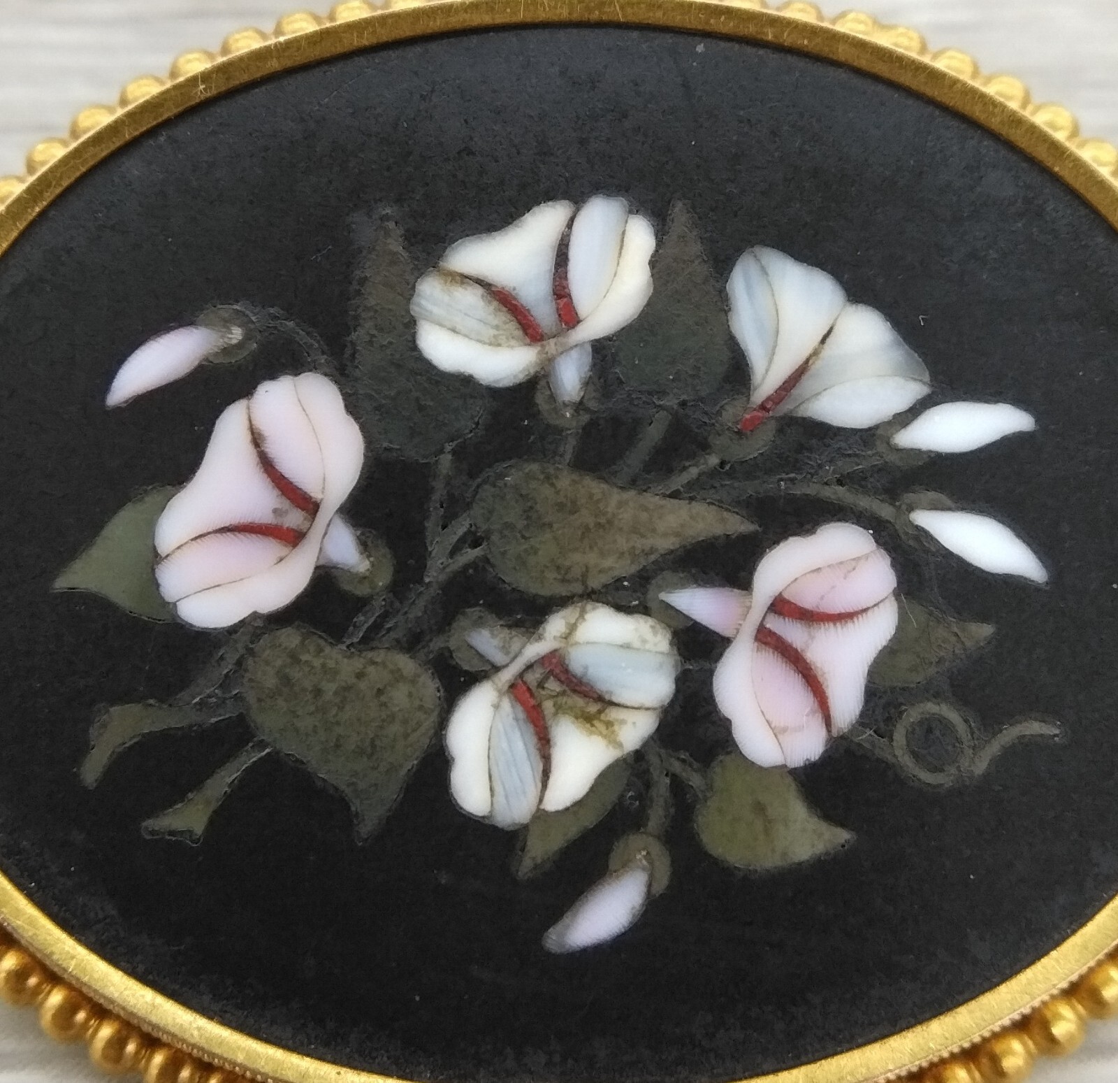 Antique Victorian 18K 22K Yellow Gold Pietra Dura Flower Bouquet Pin Brooch FZ