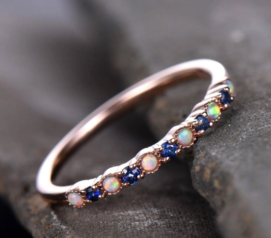 14k Rose Gold Plated Silver 3Ct Round Cut Simulated Fire Opal Women’s Band Ring
