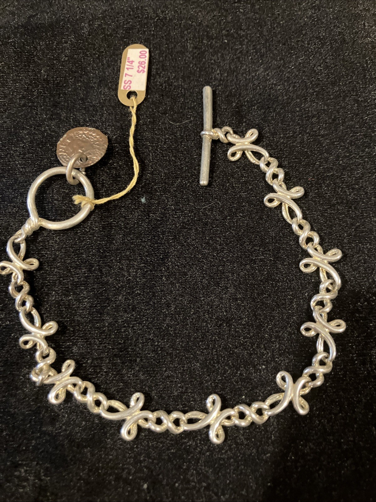 Vintage 2002 Premier Designs The Gift Antiqued SS Plated Bracelet 7.25″ Toggle