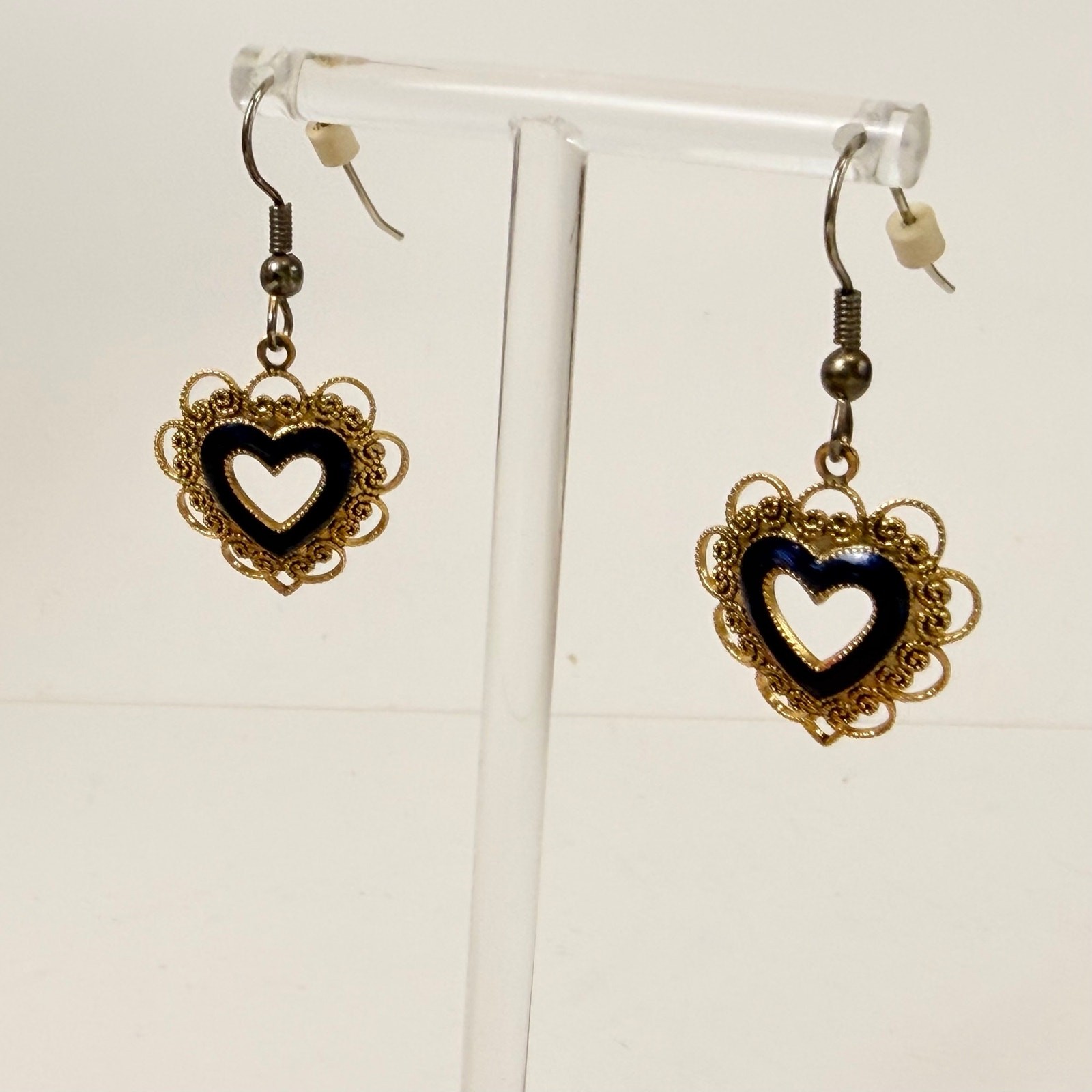 Dangly Heart Gold Earrings | 90s Lacey Gold-Tone Heart Earrings