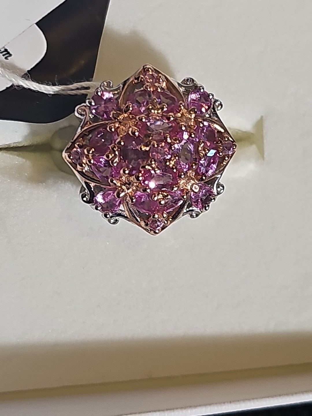 Gems En Vogue 5.12 Ctw Palladium Silver Multi Stone Pink Sapphire Ring Size 8