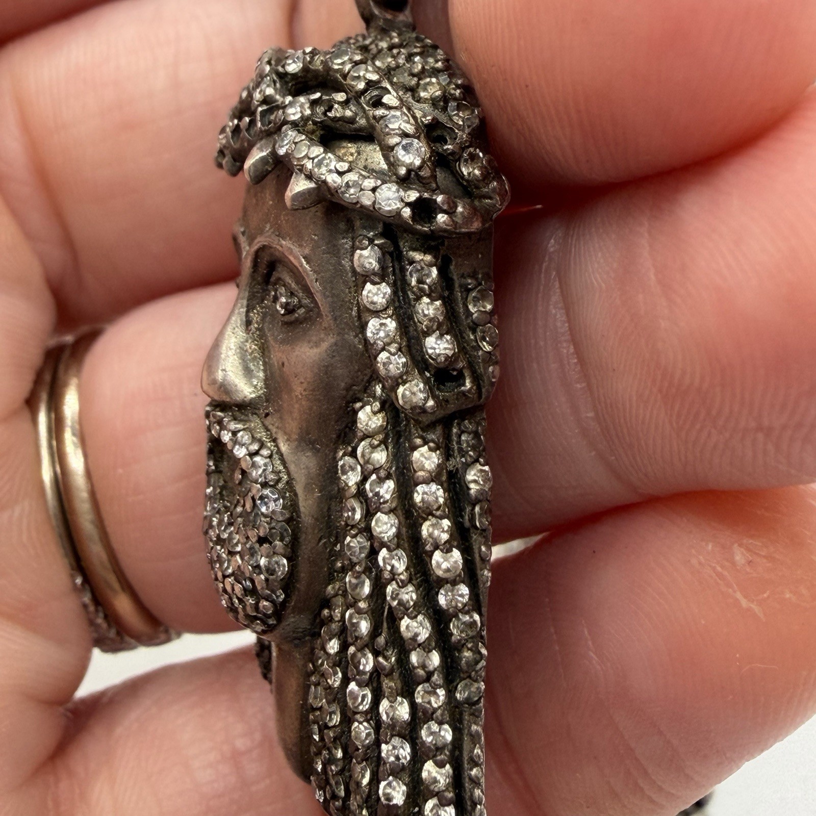 Sterling Silver 925 Jesus Head Pendant & Necklace Bar Link Chain 49gr Hip Hop