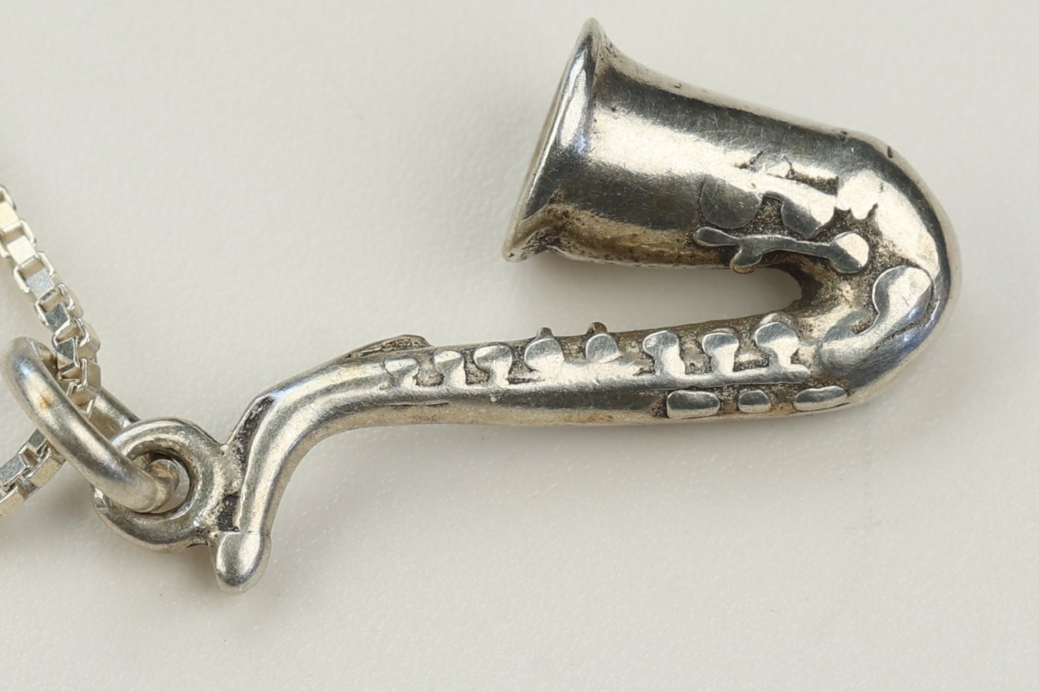 Vintage Sterling Silver Saxophone Pendant Necklace 925 Italy Box Chain 18″ 5g