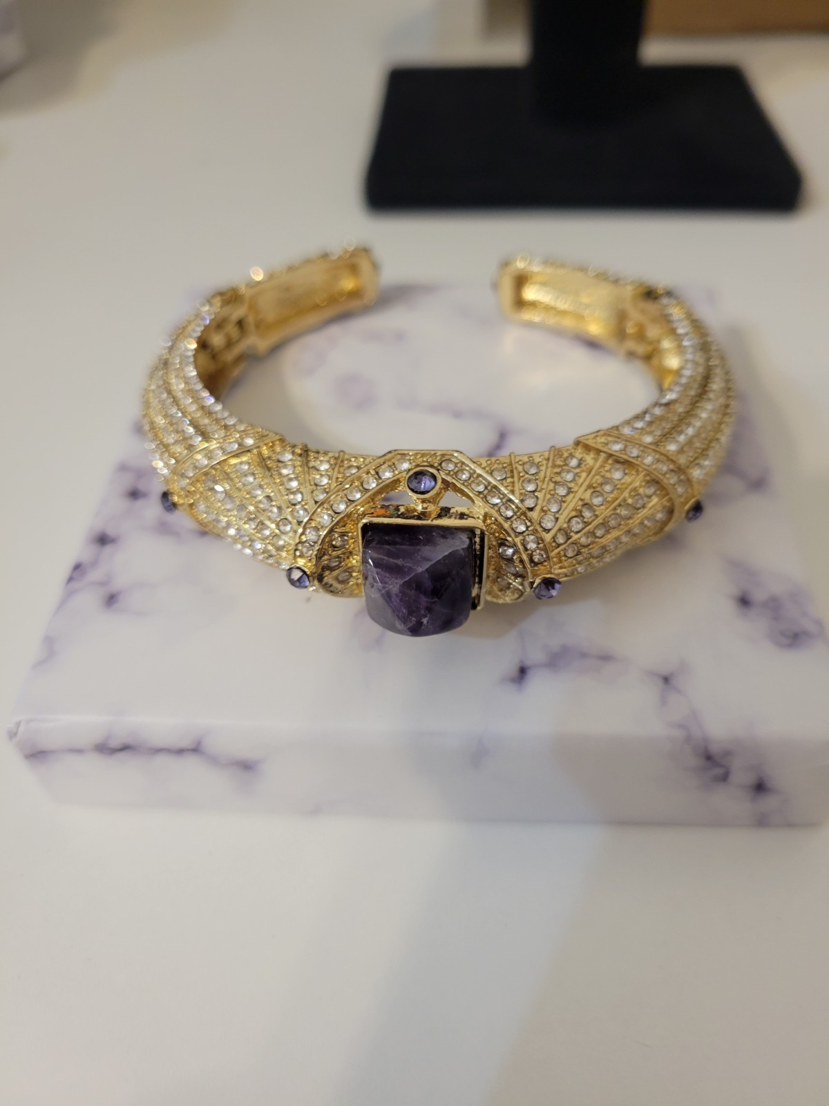 Vintage 14K Yellow Gold Plated Lab Created Amethyst Women’s Bangle Bracelet