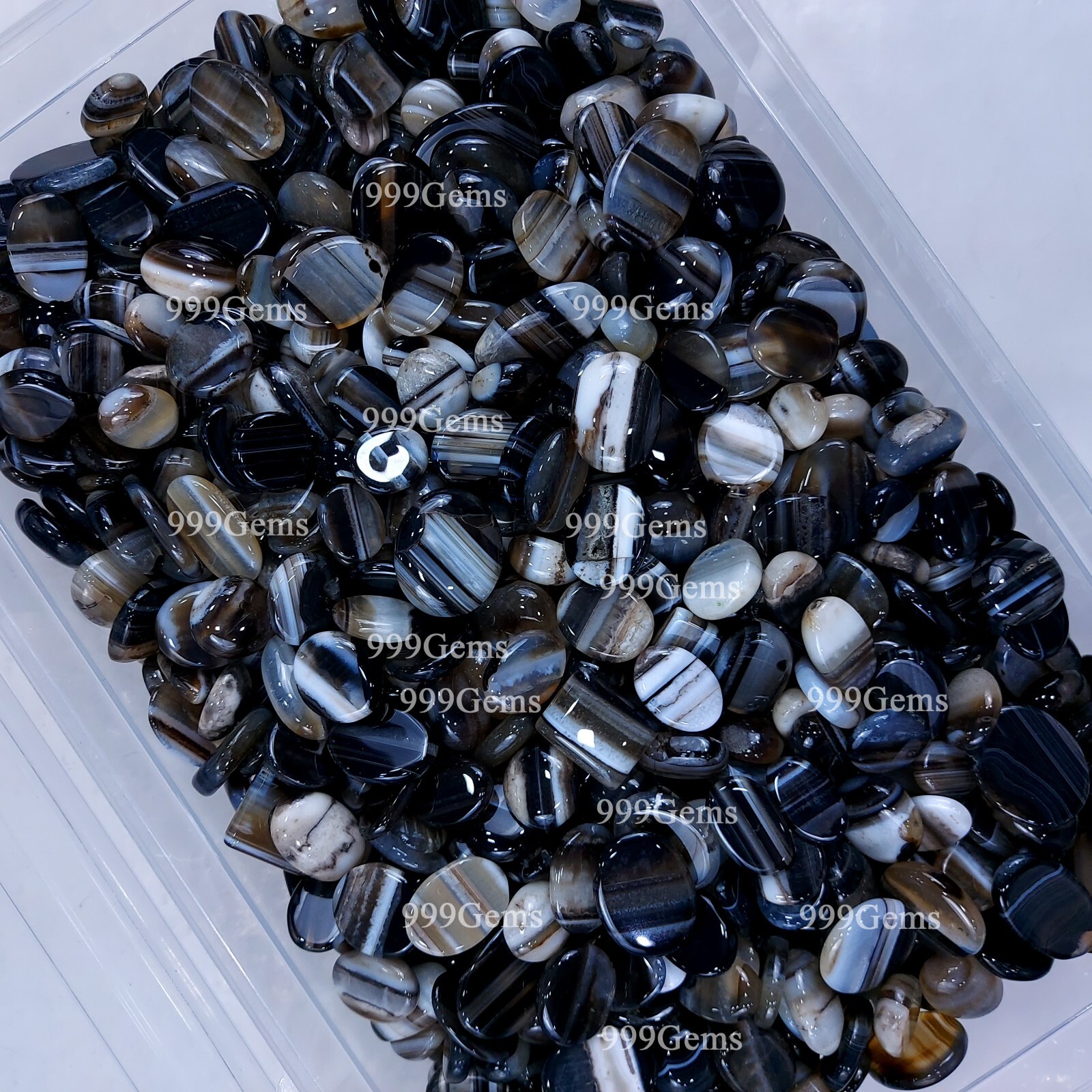 50 Pcs Wholesale Natural Black Banded Mix Shape Cabochon Gemstone Lot 10-20 mm