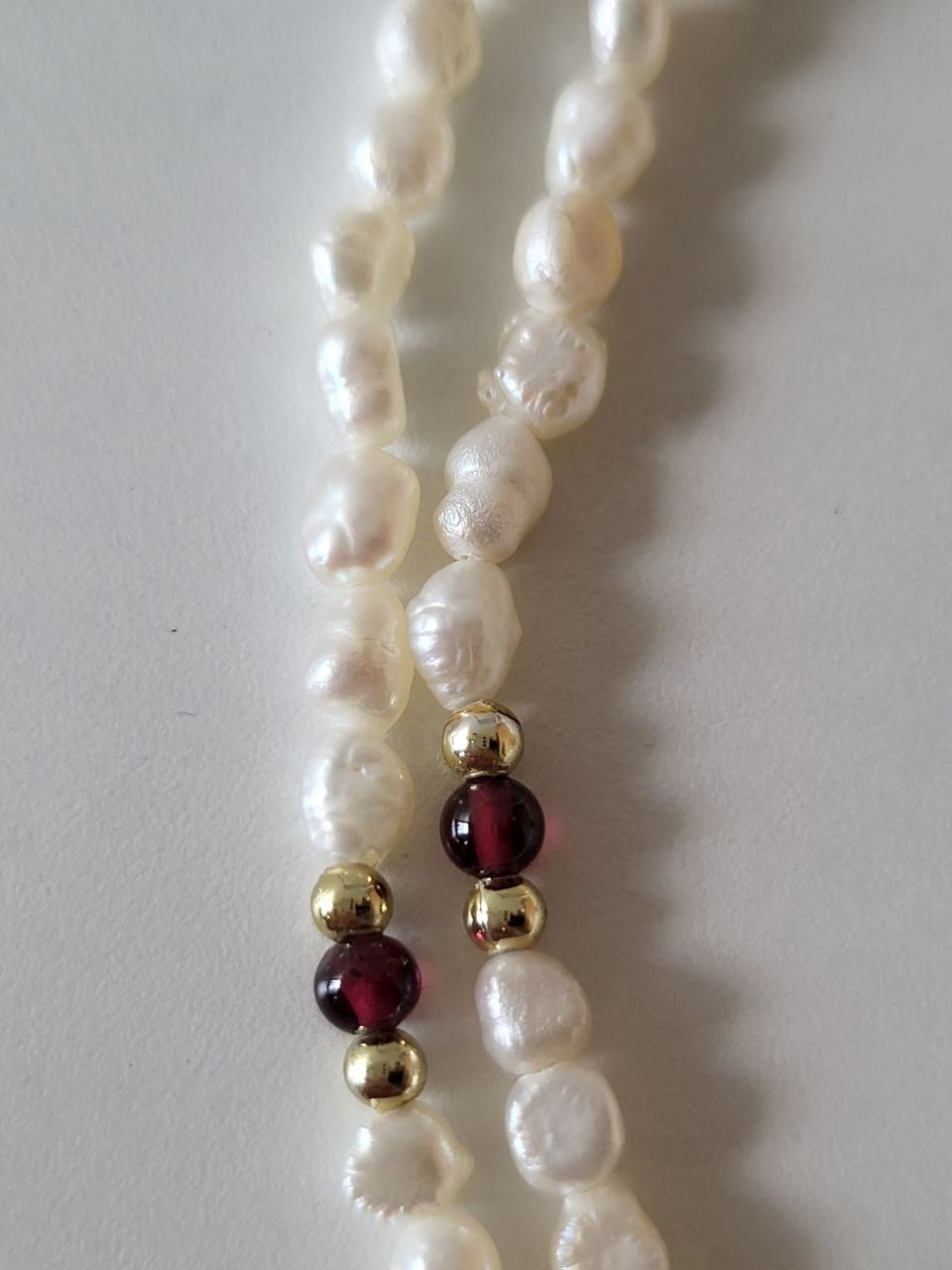 Pearl and Garnet Bead Double Strand Bracelet 8 in
