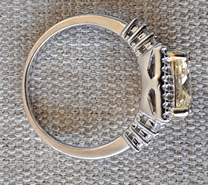 Sterling Silver BBJ 925 Square Cut Light Yellow CZ Ring Size 17.4mm /about 7