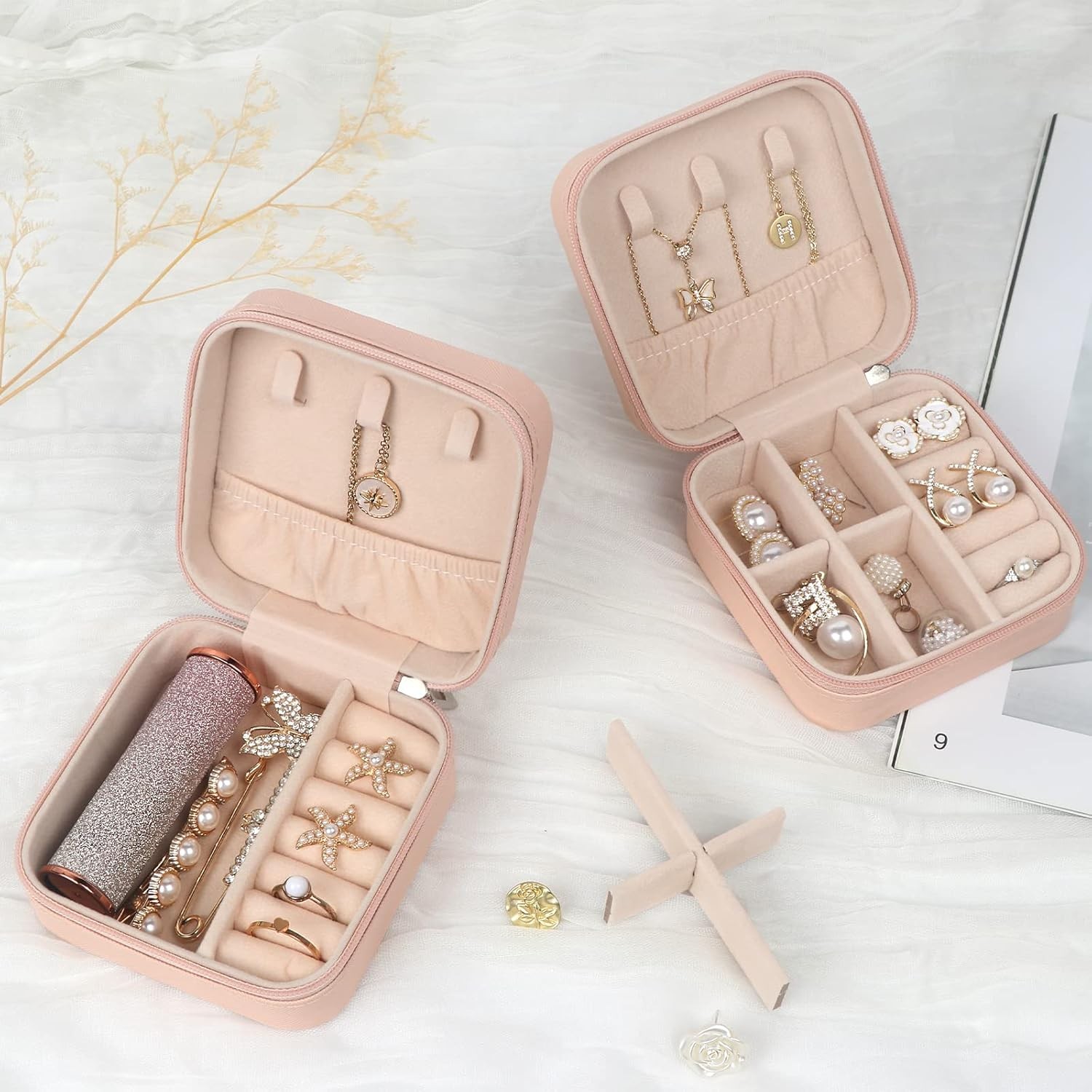 Mini Travel Jewelry Case PU Leather Organizer Box Womens Day Gift for Girls