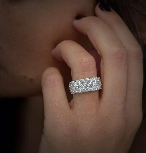 2Ct Real Moissanite Wedding Anniversary Band Ring 14K White Gold Plated Silver