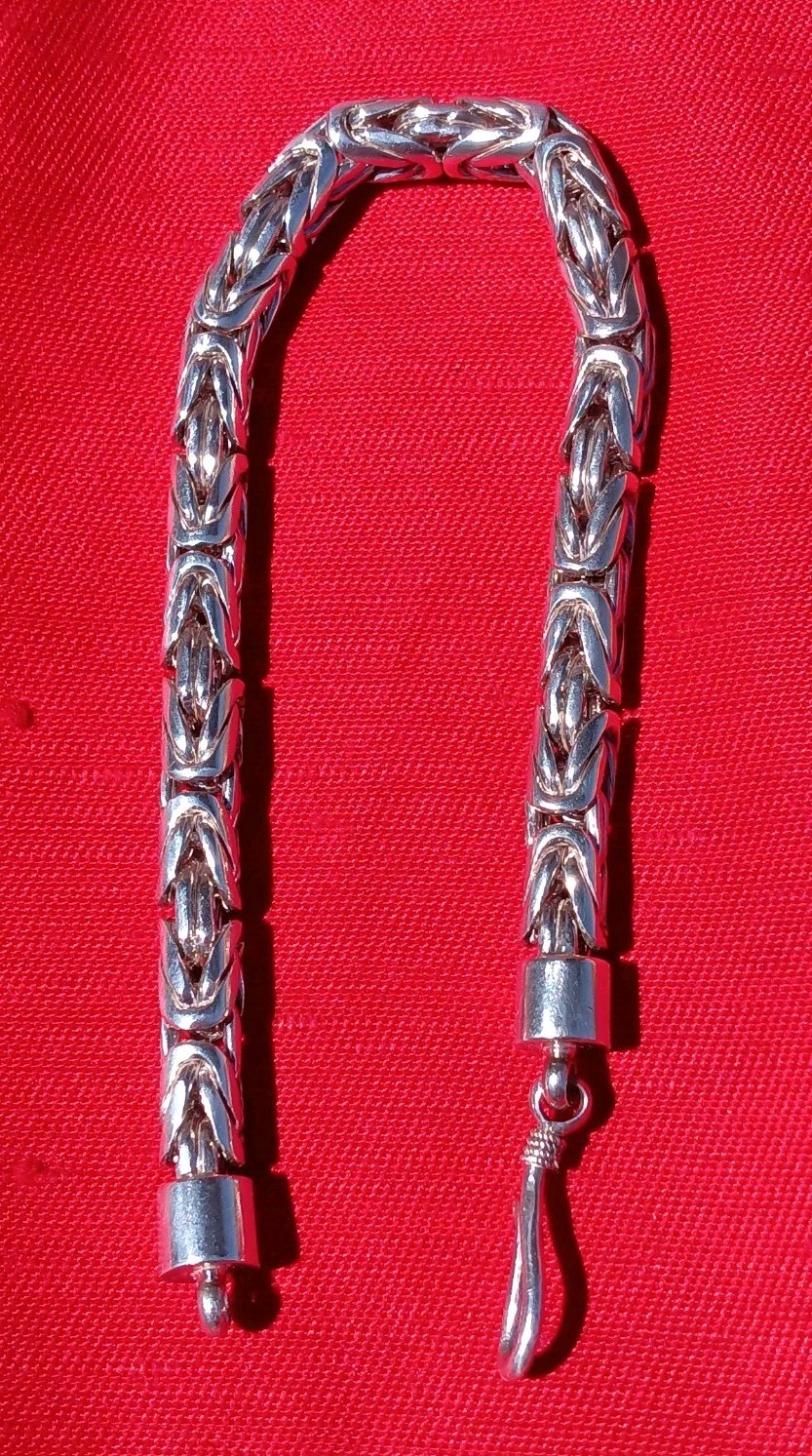Huge Byzantine Link Rope Chain Bracelet. Solid Sterling Silver 68.3 Grams. 9″