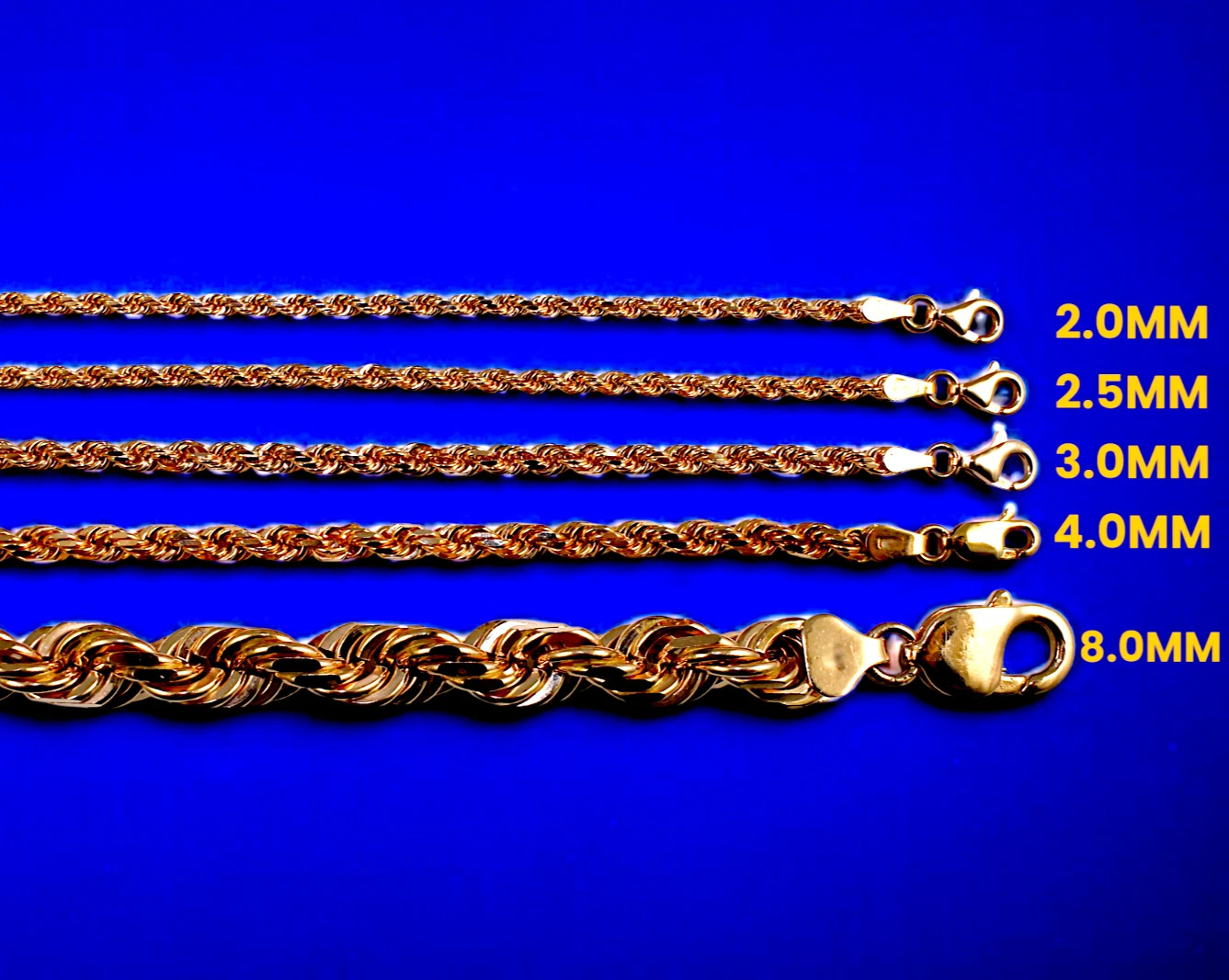 10K Rose Gold SOLID Rope Chain Necklace Bracelet Diamond Cut 1mm-5mm 7″-30″