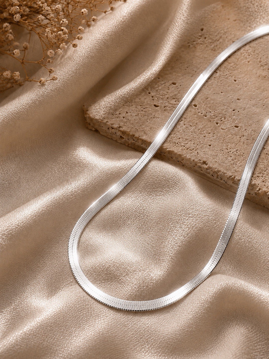 Gold or Silver 4mm Flat Herringbone Chain Choker Necklace 40cm + 4cm Extender